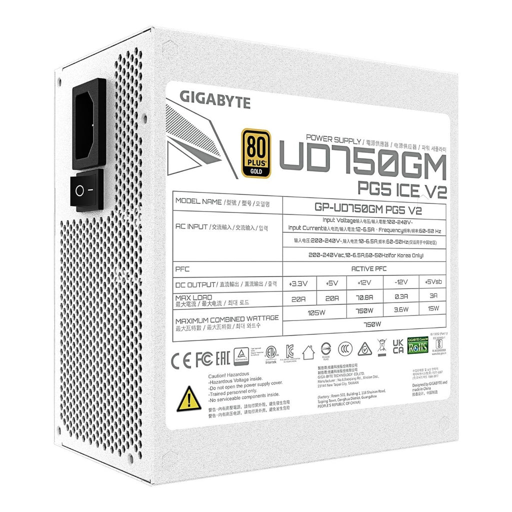 Fuente de poder GIGABYTE UD750GM PG5 V2 ICE 750W blanca